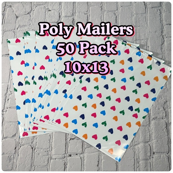 Poly Mailers 50 Pack 10x13 Colorful Hearts Design Pink Blue Orange Green - Picture 1 of 7